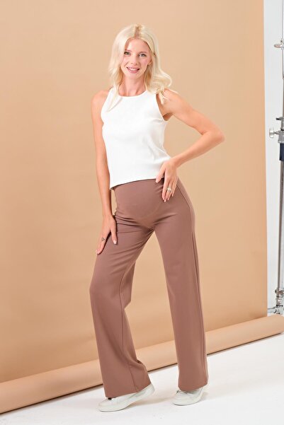 BUSA Maternity Wide Leg Jersey Pants with Adjustable High Waist Band Vi̇zon