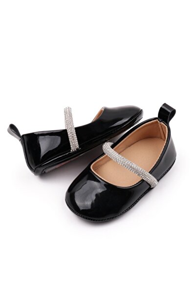 BebeNou Black Patent Baby Shoes with Rhinestone Strap