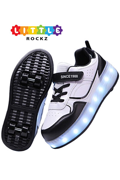 Little Rockz Kids Four Wheel Roller Shoes Rechargeable LED Flash Light Sneaker Skate Heelys Shoes