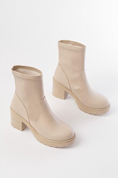 Aymood 767-3040 Beige Daily Thick Heeled Women's Boots