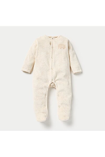 Juniors Elephant Print Velour Closed Feet Sleepsuit with Long Sleeves - Set of 2