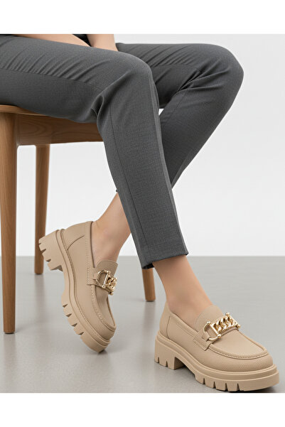 Wavelys Venya Bej Loafer Hakiki Deri Kadın Ayakkabı