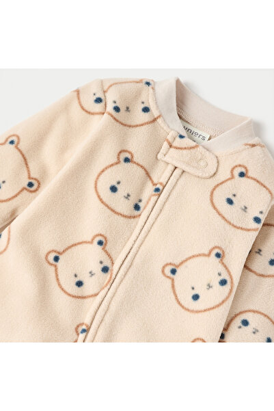 Juniors All-Over Teddy Print Micro Fleece Sleepsuit with Zip Closure