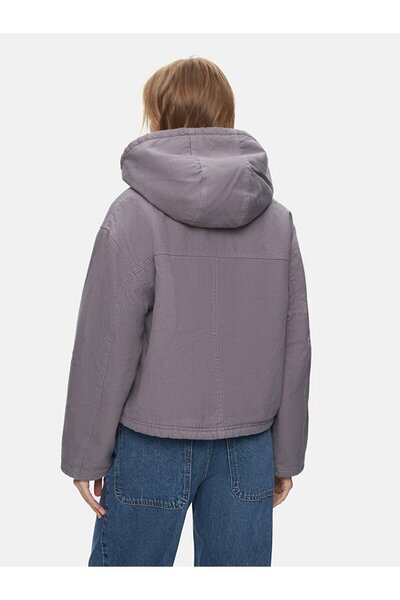 Ltb Μακρυμάνικο με κουκούλα βελούδινο μωβ μπουφάν