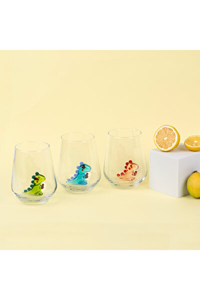 ADAMODART Cute Dinosaur Glass Figured Water Cup with Heart, Set of 3