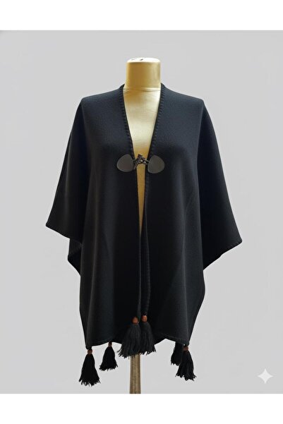 XTRIKE ME Poncho Women's Knitwear Knitted Tassel Black Cardigan Poncho Winter Clothing Long