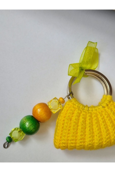 Anka Handmade Hand Knitted Mini Bag Shaped Bag Charm-Yellow | Unique Design with Colorful Beads