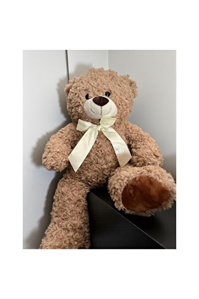 Bloome Light brown plush teddy bear with cream bow, 60 cm - romantic gift or for children