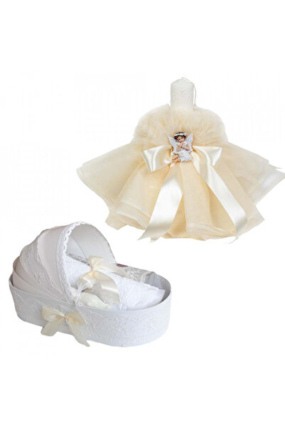 BebeNou Set de botez unisex cu lumânare - Decor de înger fildeș
