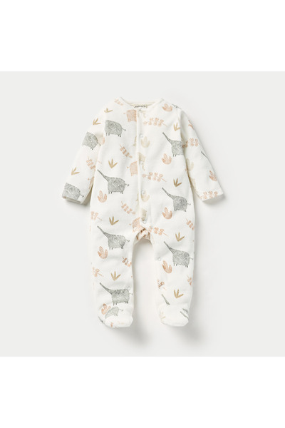 Juniors Elephant Print Velour Closed Feet Sleepsuit with Long Sleeves - Set of 2