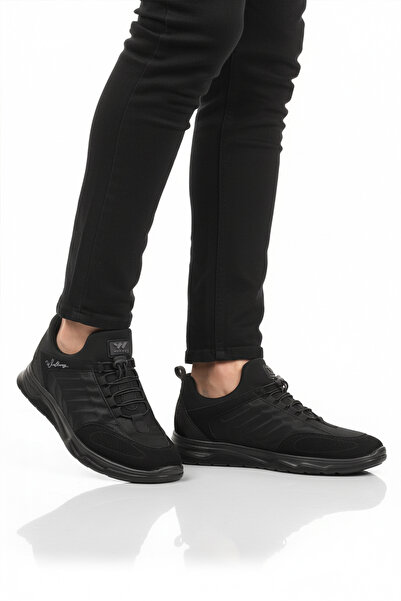 WALKWAY Black Elastic Lace-Up Lightweight Flexible Men's Sports Shoes Dong 2534 m