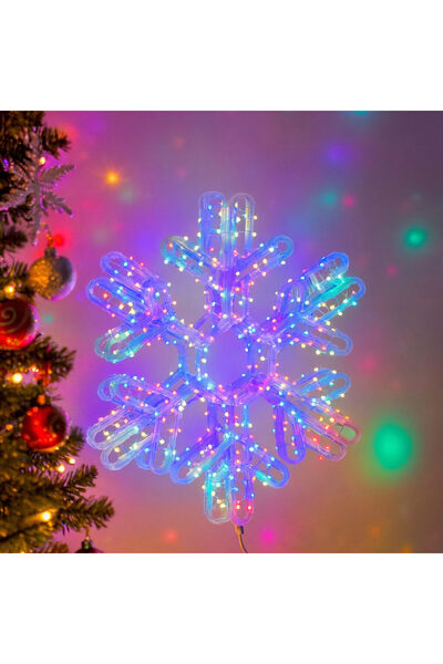Issa Decorațiune de Crăciun 40x45 cm fulg de zăpadă 3D cu LED multicolor, ornament transparent suspendat
