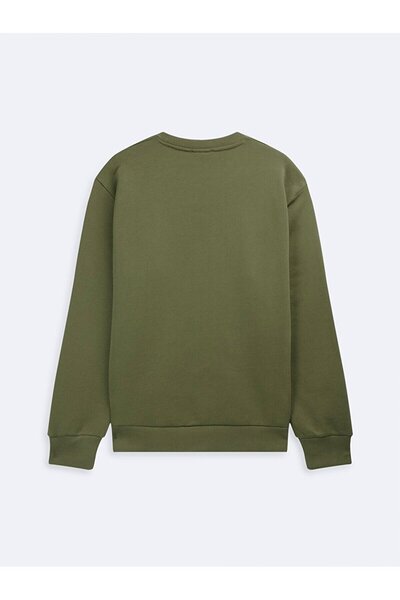 Ltb Long Sleeve Crew Neck Sıgn Printed Green Sweatshirt