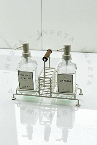 İnfeta طقم موزع صابون سائل زجاجي مزدوج مع مضخة وقاعدة مع حجرة إسفنجية سعة 500 مل