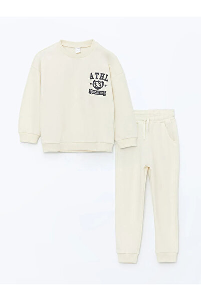 LC Waikiki Lcw Kids Beige Crew Neck Boys' Sweatshirt and Sweatpants Set of 2