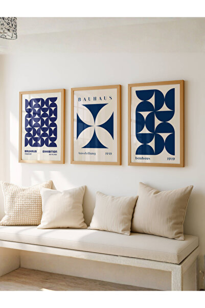 fuart.co Navy Blue Bauhaus 3lüPoster Seti,Modern Duvar Posteri, Sanat Posteri...