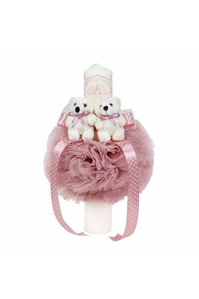 BebeNou Λαμπάδα Βάπτισης για Κορίτσια με 2 Αρκουδάκια Ροζ