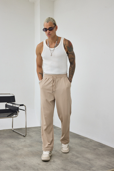 MADZEYMODA Premium Men's Baggy Fit Jacquard Beige Jogger Pants Ls-22069