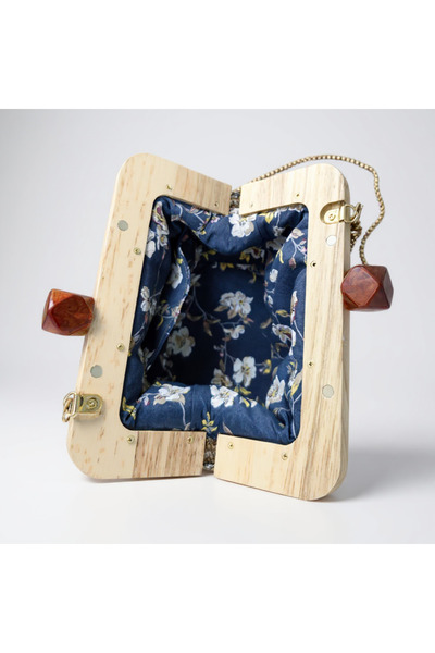 bms tasarım El Yapımı -Kişiye Özel - Ahşap Çerçeveli Siyah Tress Kordon İp Kadın Çanta