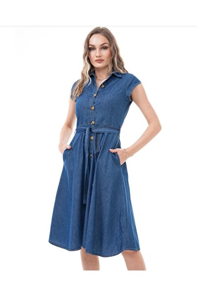 MODA Υψηλής ποιότητας υφασμάτινο τζιν φόρεμα με κουμπιά μπροστά, που θα δώσει...