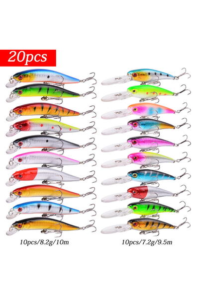 Choice 20 قطعة من طُعم الصيد المختلط، طُعم كرانكبيت ميناو بوبر، طُعم باس، مجم...