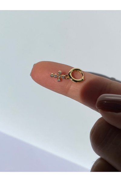 kurukafagift Çelik Piercing Halka Haç Figürlü Helix Tragus Zirkon Taşlı 6 mm