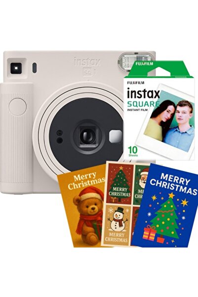 Fujifilm Aparat foto instant Instax Square SQ1 - Alb cretă cu film 1x10 și 3 felicitări de Crăciun fericit