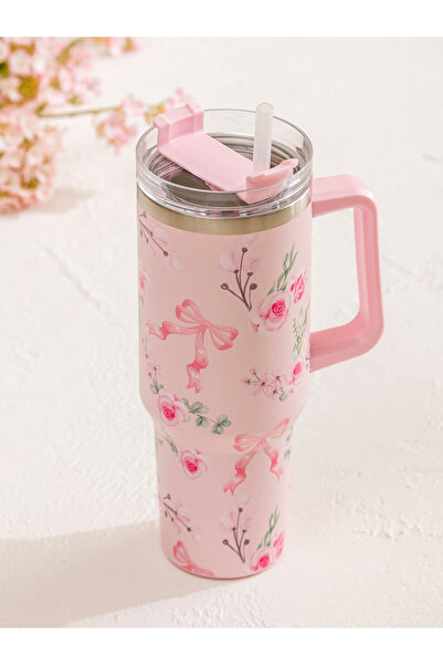 LC Waikiki RENKLİMAĞAZADAN LCW ACCESSORIES كوب ترمس مختلط بتصميم زهور B مطبوع سعة 1000 مل