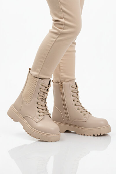AYAKMOD Bej Polarlı Kaymaz Soğuğa Dirençli Deri Çocuk Bot Tuno 07 F
