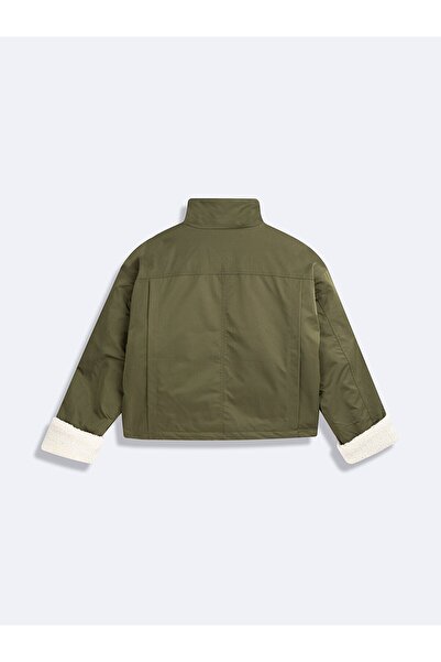 Ltb Palton verde cu detaliu de blană și buzunar frontal