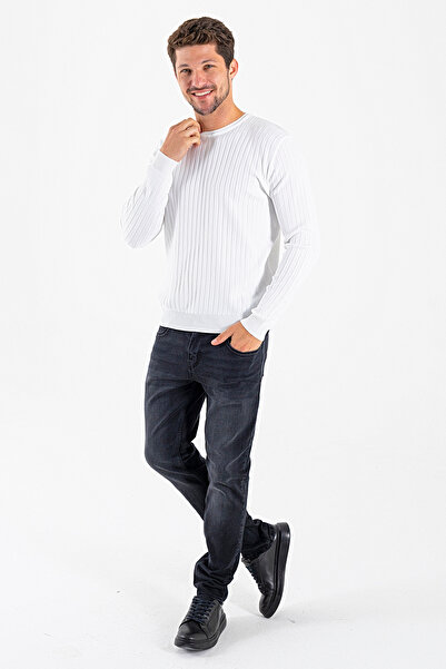 JB John Borners Чоловічий велосипедний светр з коміром та шнурком, білий - K-2602