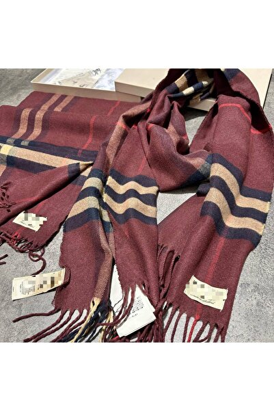 Marka Butikmayamoda Ozel Kutulu Ekose Bordo Kaşmir Dokulu Pamuk Atki