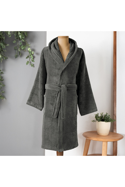 Altınbaşak Dolce Microcotton Hooded Unisex Bathrobe Anthracite