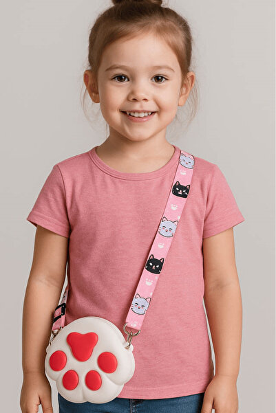 TAKIŞTIR White and Pink Color Children's Bag with Paw Print Figure