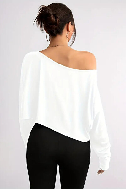 Tarz Cool Λευκό - Γκρι 2-τεμάχιο γυναικείο μπλουζάκι με μακρυμάνικο λαιμόκοψη oversized με μακρύ μανίκι