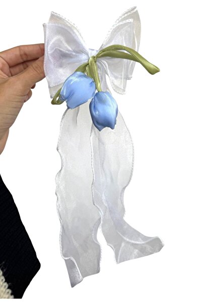 TAKIŞTIR Blue and Green Color Ribbon Detailed Tulip Figured Vending Machine Buckle