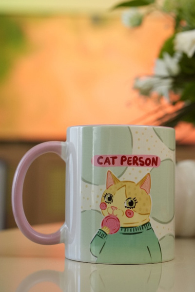 Hello Melody Design “Cat Person” Mug - Special Digital Printing Porcelain Mug for Cat Lovers 9.5X8 cm Gift