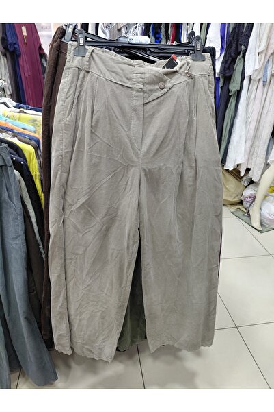 Tuana Otantik Düğme Detay Geniş Paça Fitilli Kadife Pantolon