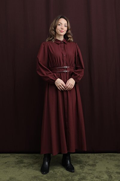 Loreen Women's Double Belted Dress - 20700Elb - Burgundy