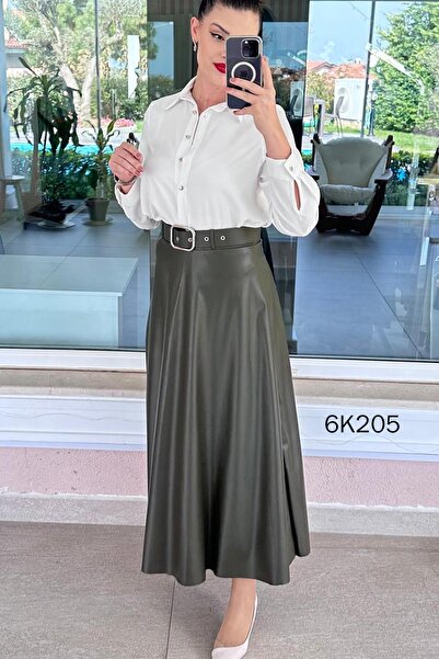 İnce Topuk Belted Leather Skirt 6K205