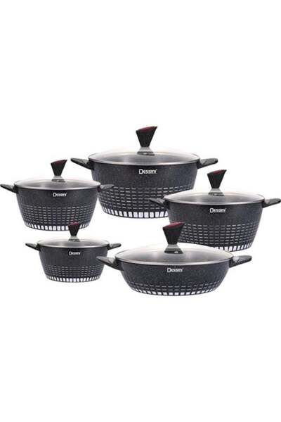 Dessini طقم أواني طهي جرانيت غير لاصقة من 17 قطعة 310 أسود (20/24/28/32 سم + ...