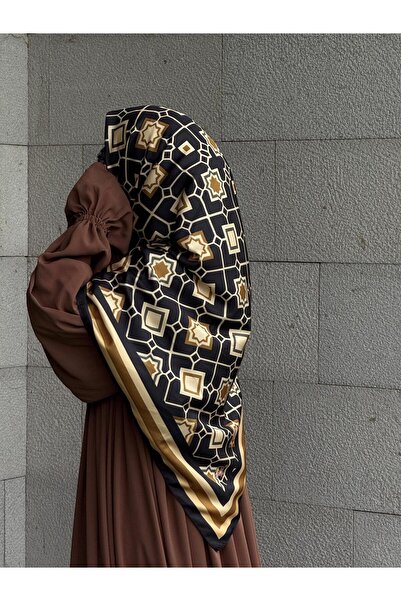 Qalortex Scarf Μεταξένιο μονόγραμμα κασκόλ-χρυσό