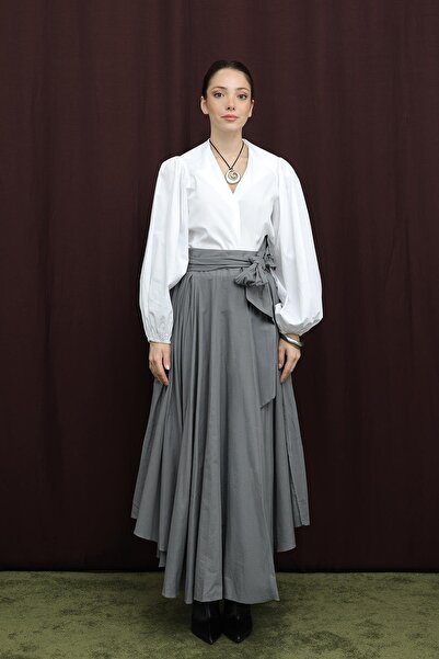 Soul Жіноча спідниця з поясом та асиметричним кроєм - 32420ETK - СІРИЙ