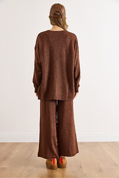 Olalook Kadın Acı Kahve Kazak Pantolon Triko Takım TKM-19000452