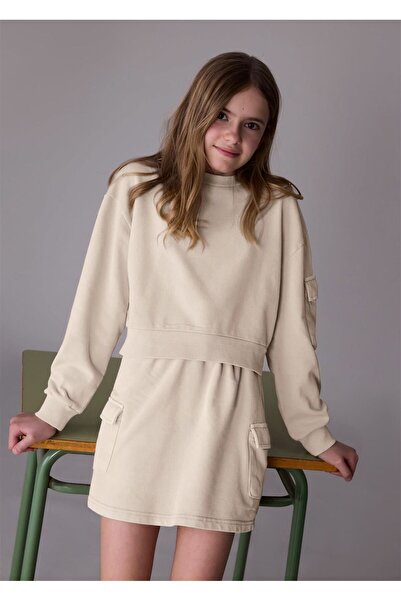 MAYORAL Girl's Cargo Skirt Sweatshirt Set Cream 7917