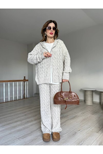 YK FASHION Örgü Desenli Triko Takım