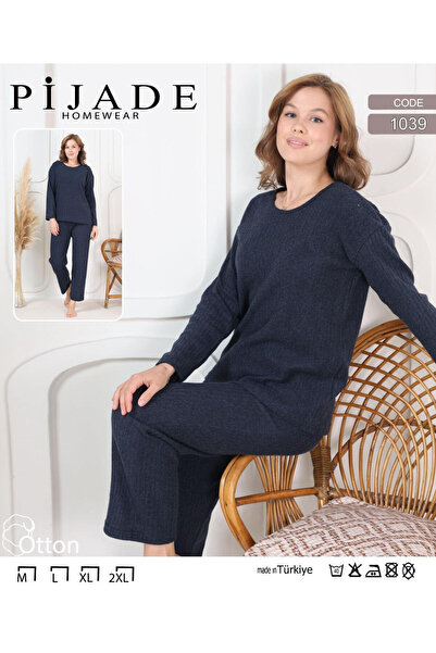 PİJADE HOMEWEAR Interlock Winter Cotton Long Sleeve Thick Knitted Pajamas Set