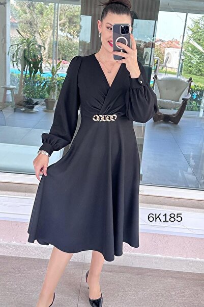 İnce Topuk Double-Breasted Collar Buckle Crepe Dress 6K185