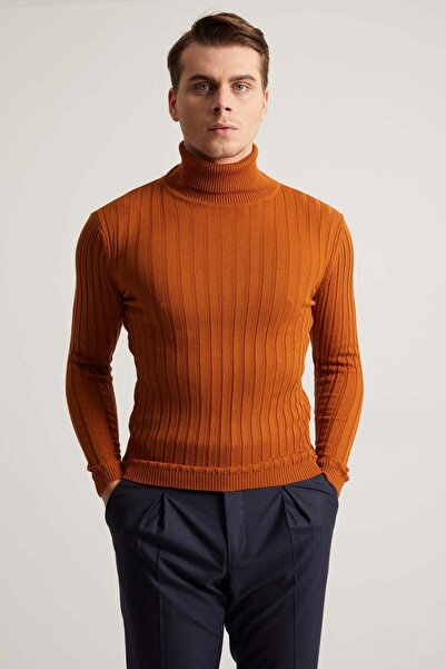 Fc Plus KİREMİT FİTİLLİ TAM BOĞAZLI PAMUK KARIŞIM ERKEK TRİKO - EXTRA SLİM FİT