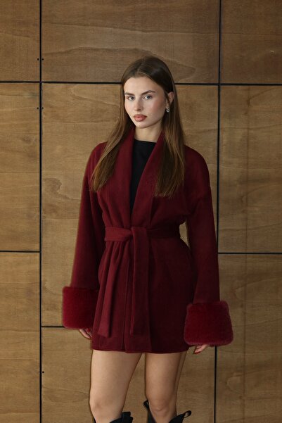 BY SE'MAS WEAR Premium Çift Taraflı Yünlü Kürk Detaylı Kısa Kaban